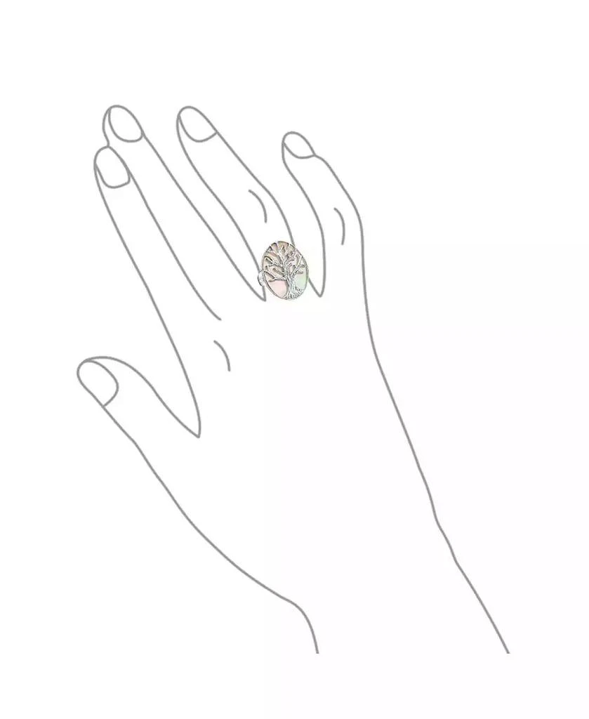 Bling Jewelry Large Statement Iridescent Oval Abalone Rainbow White Mother of Pearl Family Wishing Tree Of Life Ring Wife .925 Sterling Silver 3
