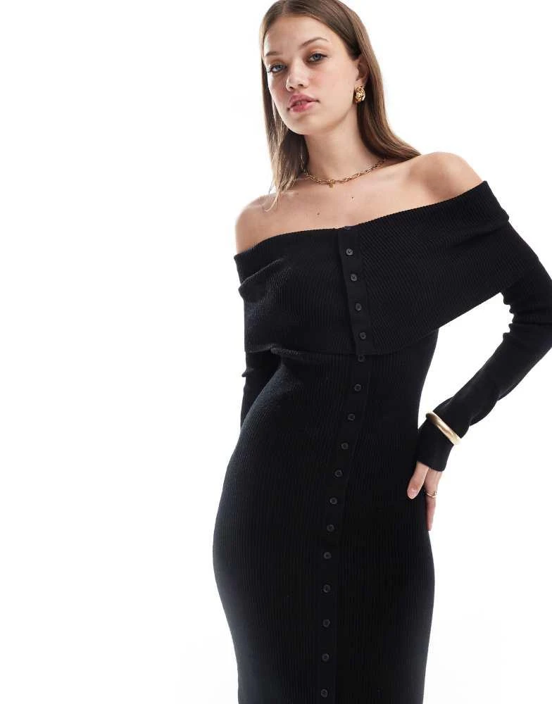 Pretty Lavish button bardot knit maxi dress in black  On Sale Now with Up  to 53% Off | Discover Exclusive Deals & Savings at BeyondStyle  Authentic  Pretty Lavish Home|women with