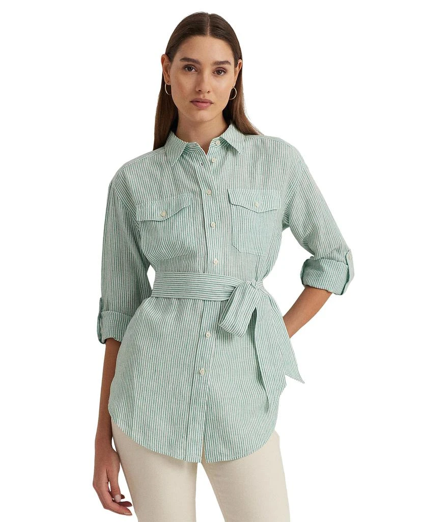 Ralph Lauren Petite Relaxed Fit Striped Belted Linen Shirt 1