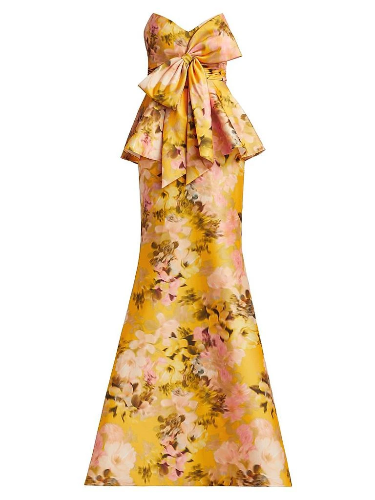 slim fit dress slacks Mia Pleated High Neck High Low Maxi Dress by Jewel Badgley Mischka main image 0