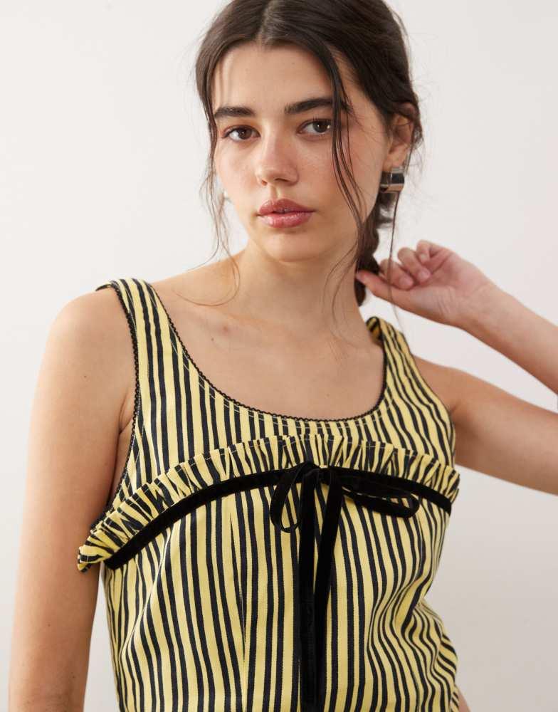 COLLUSION COLLUSION striped top with trim detail co-ord in yellow stripe
