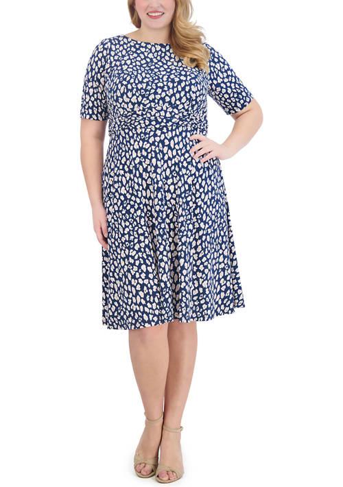 Jessica Howard Howard Plus Size Short Sleeve Boat Neck Animal Printed Fit And Flare Dress