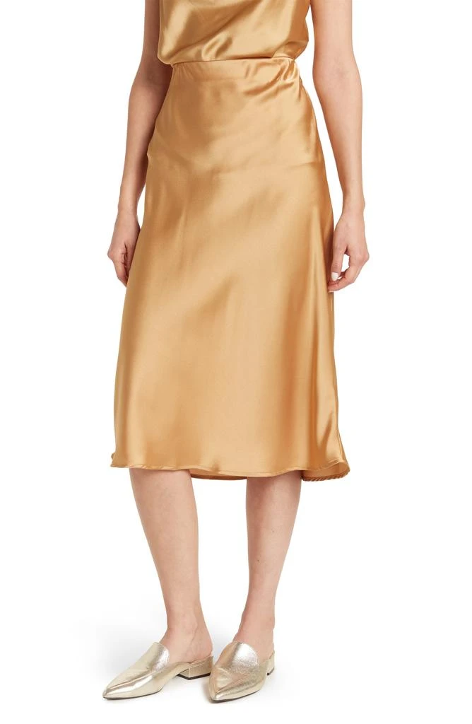Renee C Solid Satin Midi Skirt 1