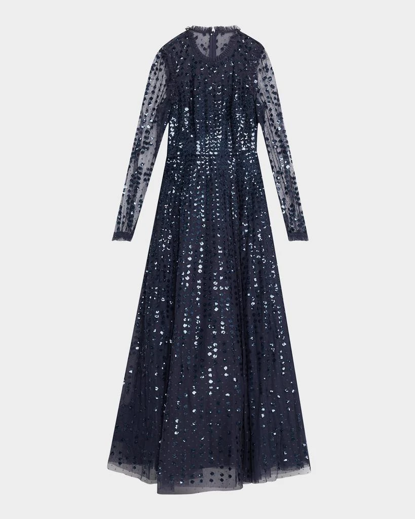 Needle & Thread Raindrop Sheer-Sleeve Sequin Ankle Gown 1
