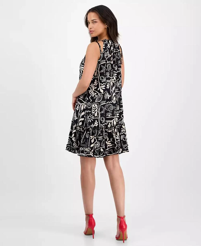 Robbie Bee Women's Printed Ruffle-Neck Sleeveless Mini Dress 5