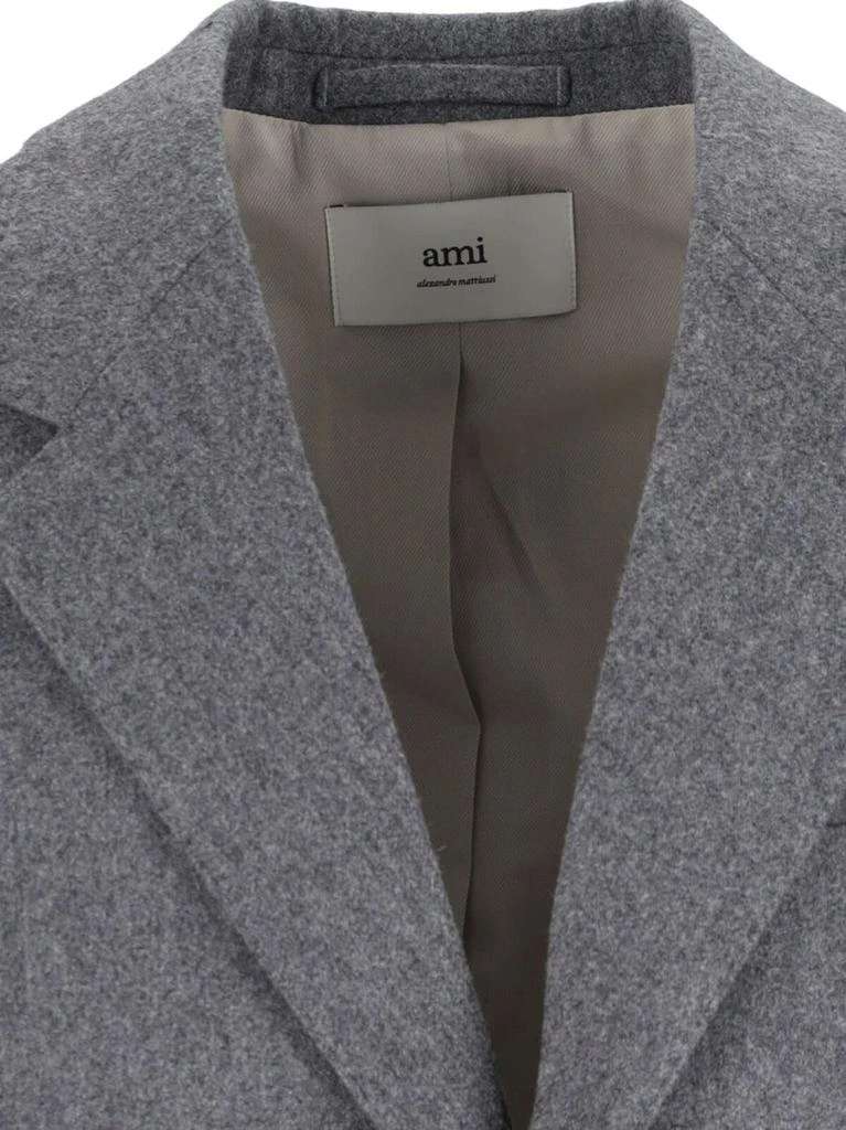 AMI Single-Breasted Grey Virgin Wool Blazer With Classic Lapel 3