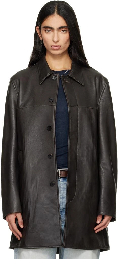 TONYWACK Brown Aged Lamb Leather Car Coat