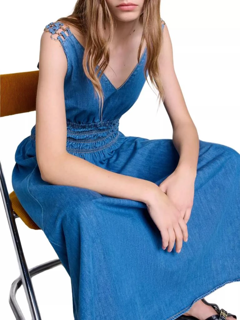 Maje Cutaway Denim Midi Dress 5