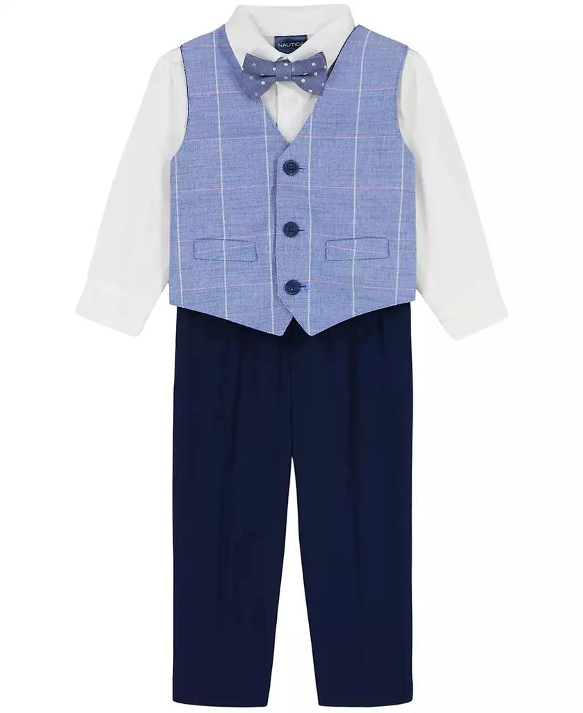 Nautica Baby Boys 4-Piece Sharkskin Windowpane Duo Vest with Bow Tie Set 1