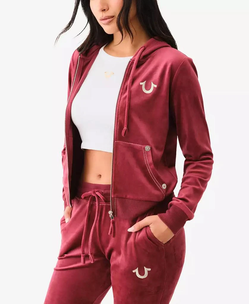 True Religion Women's Velour Zip Hoodie Sweatshirt 3