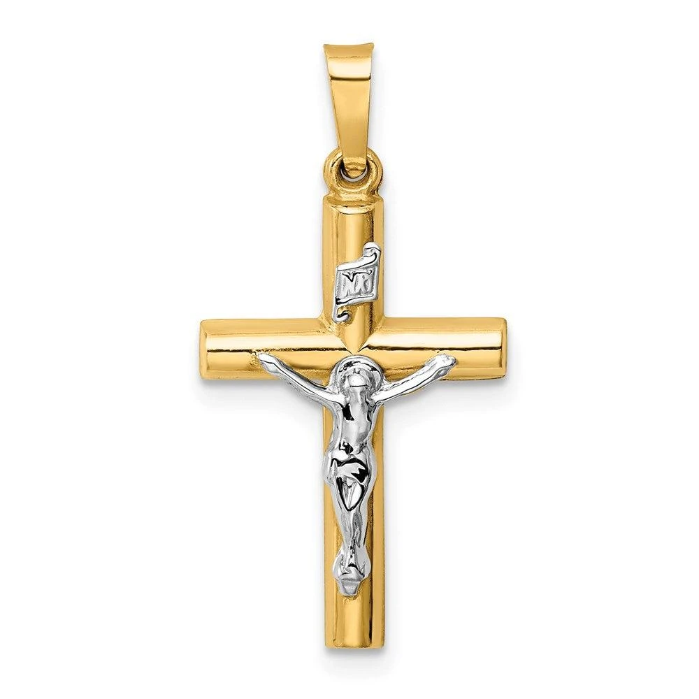 Diamond2Deal 14k Two-tone Gold INRI Crucifix Pendant