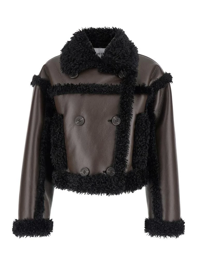 Stand Studio 'Kristy' Brown Crop Double-Breasted Coat With Faux Shearling Trim In Leather Woman 1