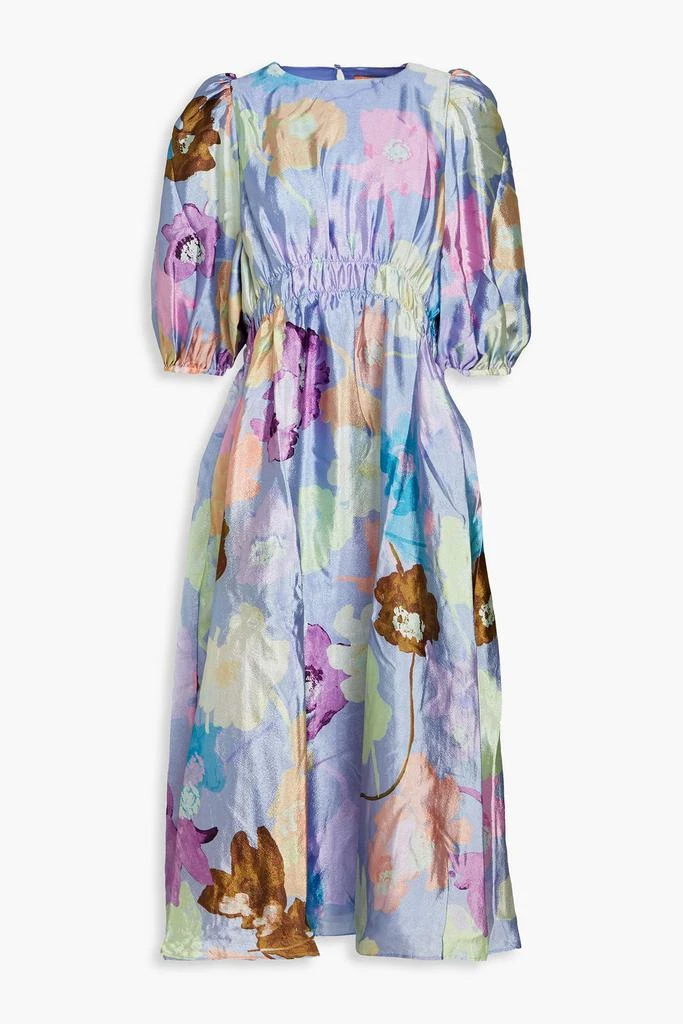 Stine Goya Elisabeth floral-print gathered satin-crepe midi dress 1