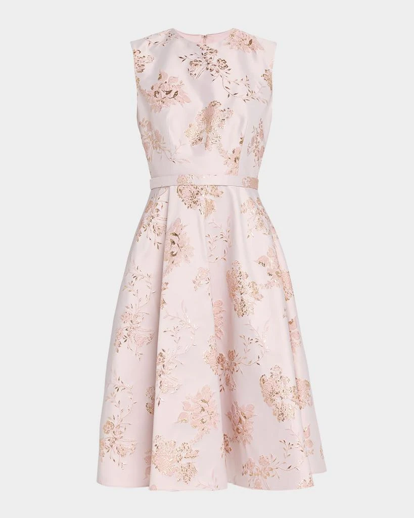 Pamella Roland Reo Metallic Floral Jacquard Sleeveless Midi Dress 1