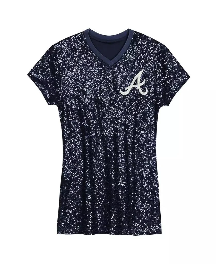 Outerstuff Big Girls Navy Atlanta Braves Sequin V-Neck Dress 2
