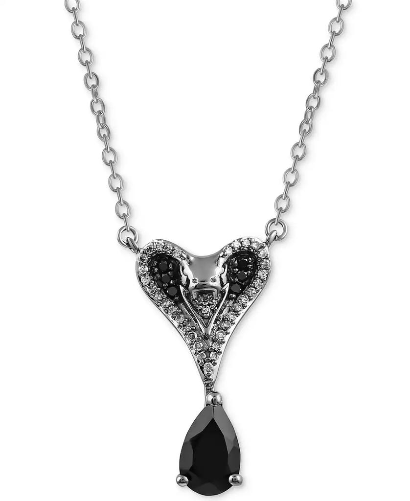 Disney Enchanted Vault Onyx & Black Diamond (1/8 ct. t.w.) Jafar Snake Head Pendant Necklace in Sterling Silver, 16" + 2" extender