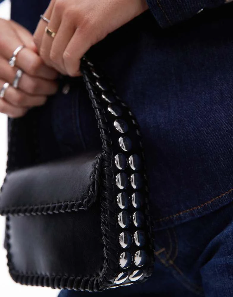 Mango Mango studded handle mini handbag in black 2