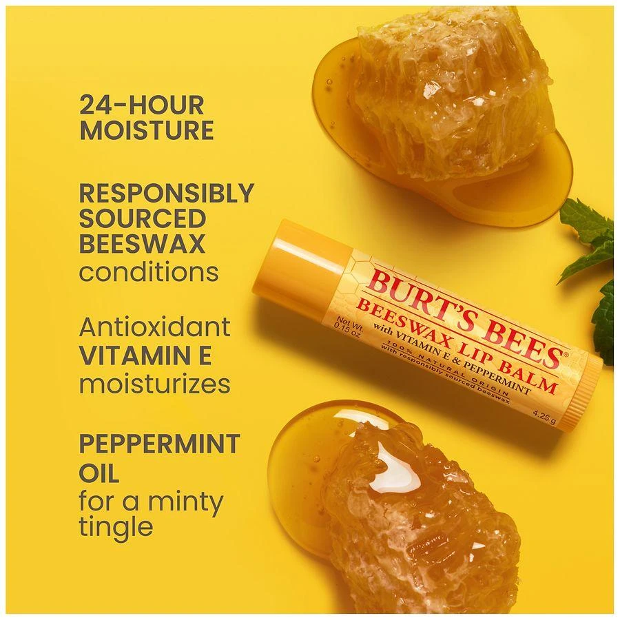 Burt's Bees Beeswax Lip Balm with Responsibly Sourced Beeswax Peppermint, Beeswax 7