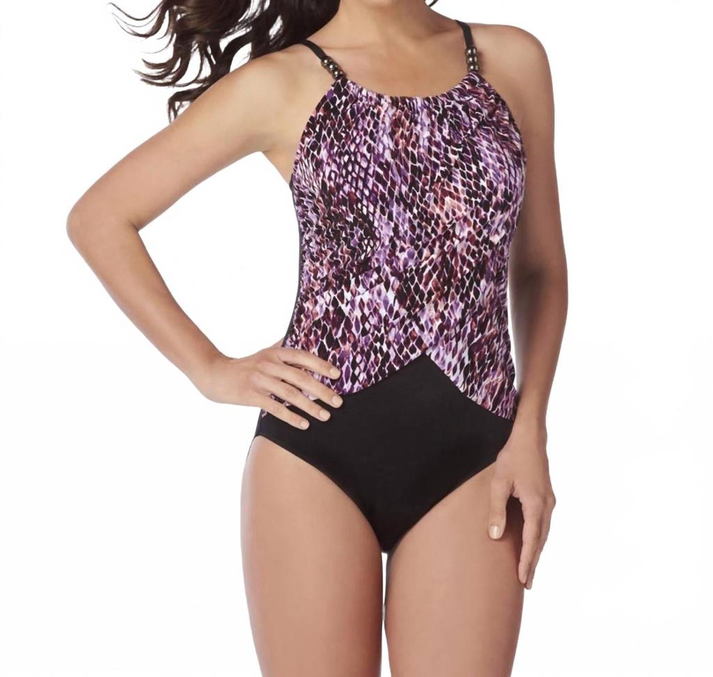 Magicsuit Snake Charmer Lisa High Neck Underwire One Piece Swimsuit In Pink