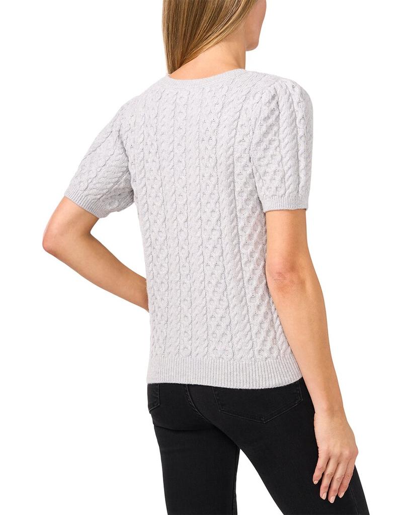 CeCe Puff Sleeve Mixed Cable Knit Sweater