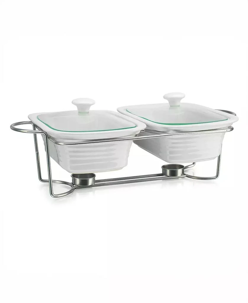 Godinger White Rectangle Double Porcelain Baker With Stand 1