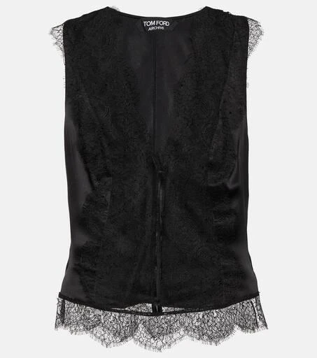 Tom Ford Lace-trimmed silk-blend satin top 1