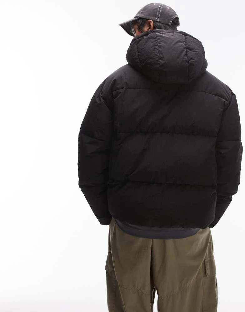 Topman Topman textured hooded puffer jacket in black 2