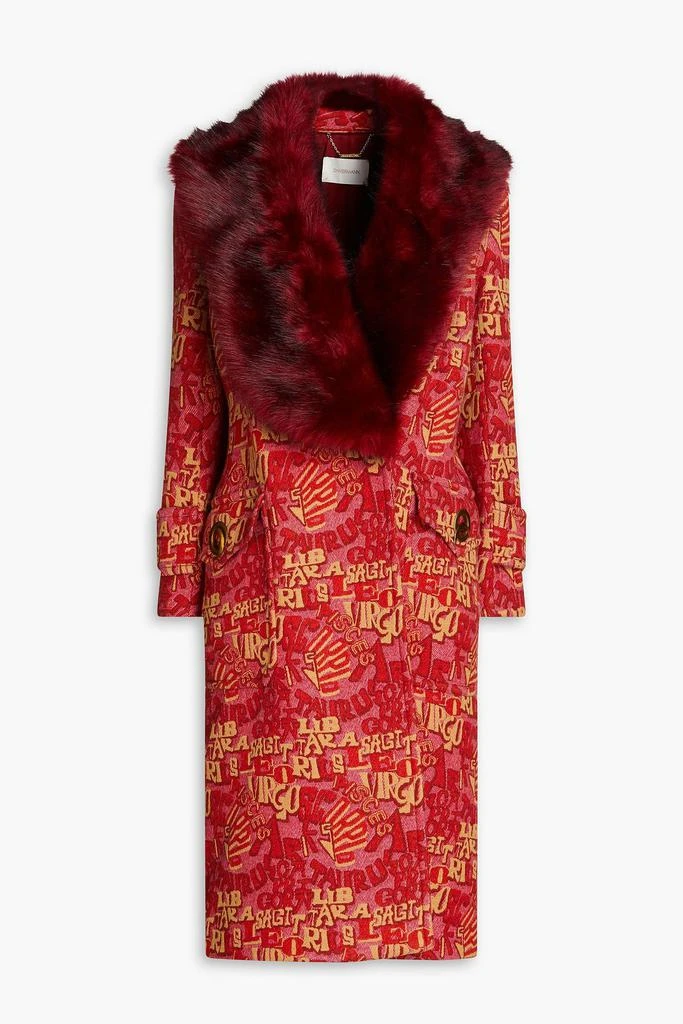 ZIMMERMANN Double-breasted faux fur-trimmed jacquard coat 1