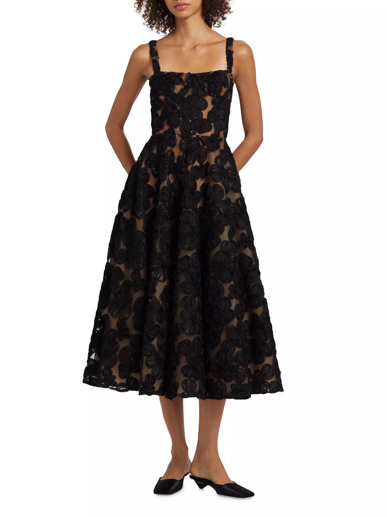 BRONX AND BANCO Sabrina Floral-Appliquéd A-Line Midi-Dress