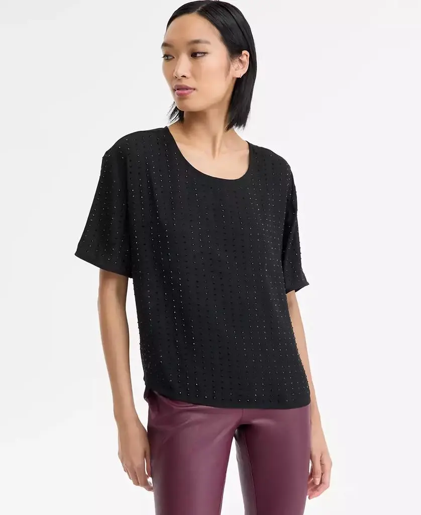 INC International Women's Embellished Short-Sleeve Top, Macy's Exclusive