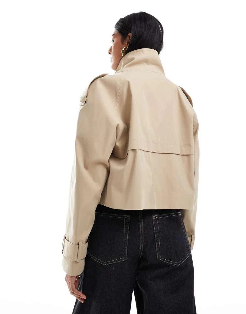 ASOS ASOS DESIGN cropped funnel neck trench coat in stone 4