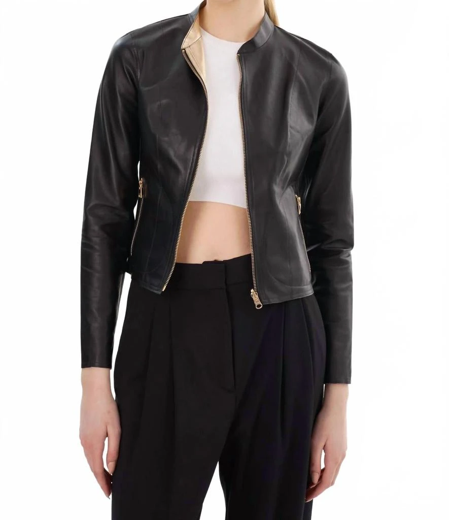 LaMarque Chapin Reversible Leather Bomber Jacket In Black Gold 4