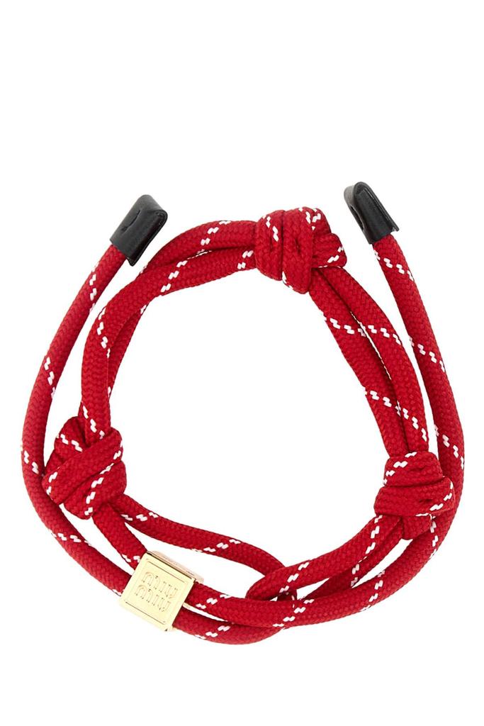【Miu Miu 】Logo-Engraved Bracelet Miu Miu logo-charm Rope Bracelet | Black | FARFETCH