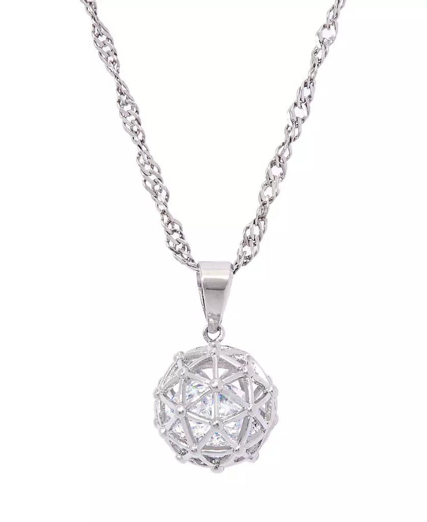 Macy's Cubic Zirconia Millennial Ball Pendant Necklace 16" in Silver Plate
