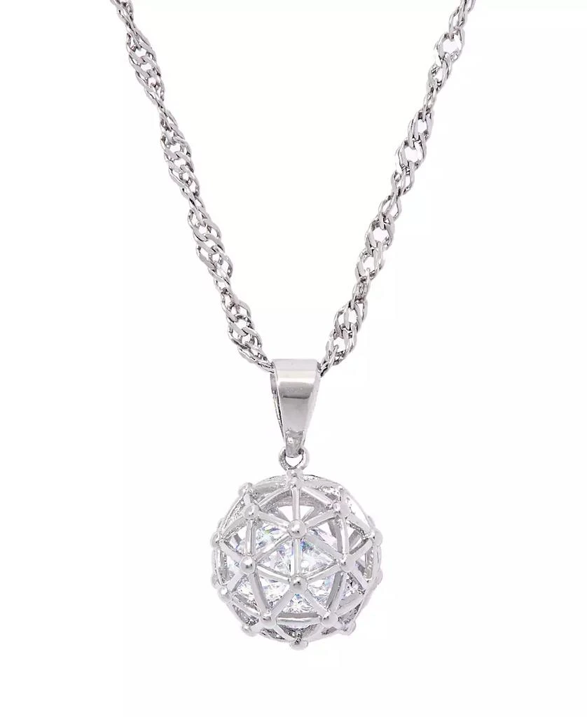 Macy's Cubic Zirconia Millennial Ball Pendant Necklace 16" in Silver Plate 1