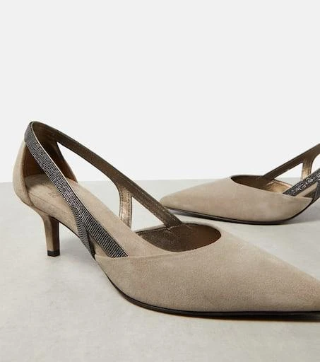 Brunello Cucinelli Embellished suede slingback pumps 6