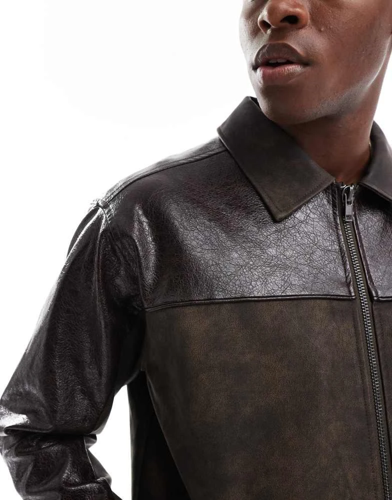 PacSun Pacsun textured faux leather jacket in washed black 2