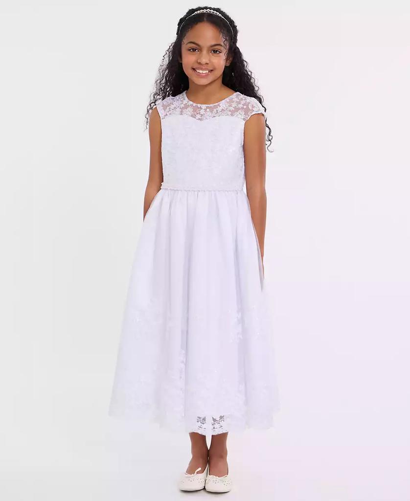 Bonnie Jean Big Girls Embroidered Cap Sleeve Communion Dress