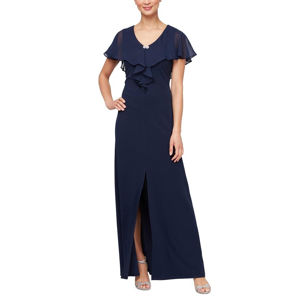 SL Fashions Petite Chiffon Cape-Overlay Long Dress