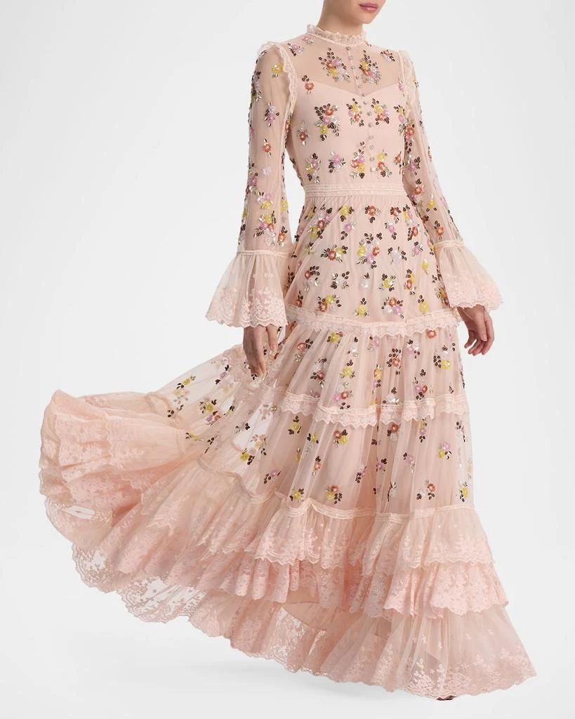 Alice + Olivia Allegra Floral Embellished Ruffle-Hem Dress 4