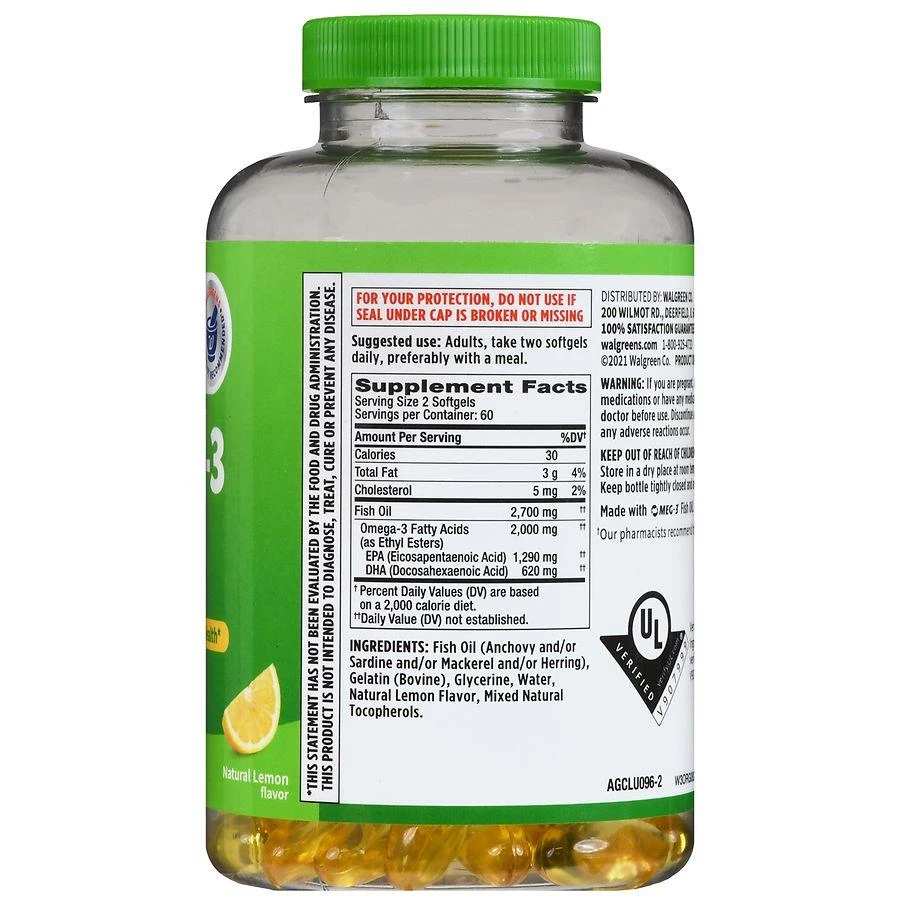 Walgreens Omega-3 From Fish Oil 2000 mg Softgels (120 days) Natural Lemon 3