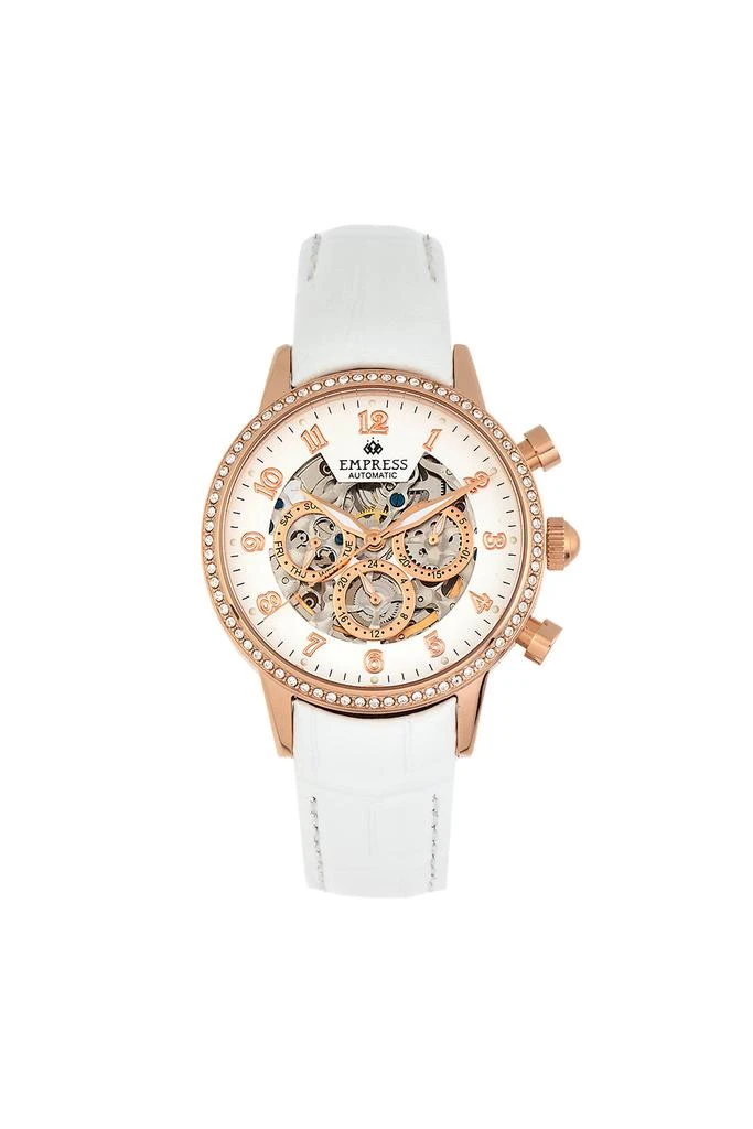 Empress Beatrice Automatic Skeleton Dial Leather-Band Watch with Day & Date 5