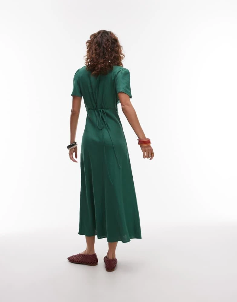 Mango linen mix short sleeve midi dress in emrald green Mango linen mix short sleeve midi dress in emrald green