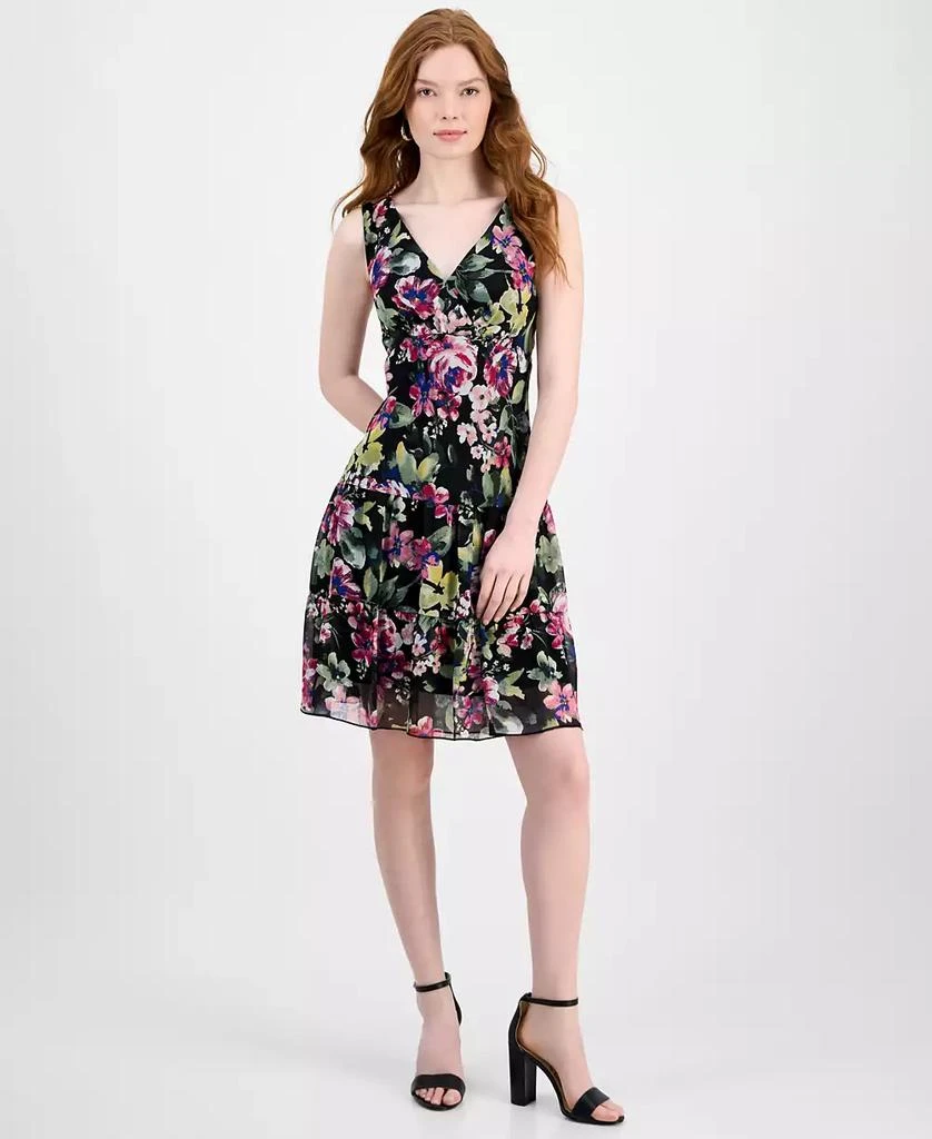 Connected Women's Floral Chiffon Tiered Sheath Dress 1