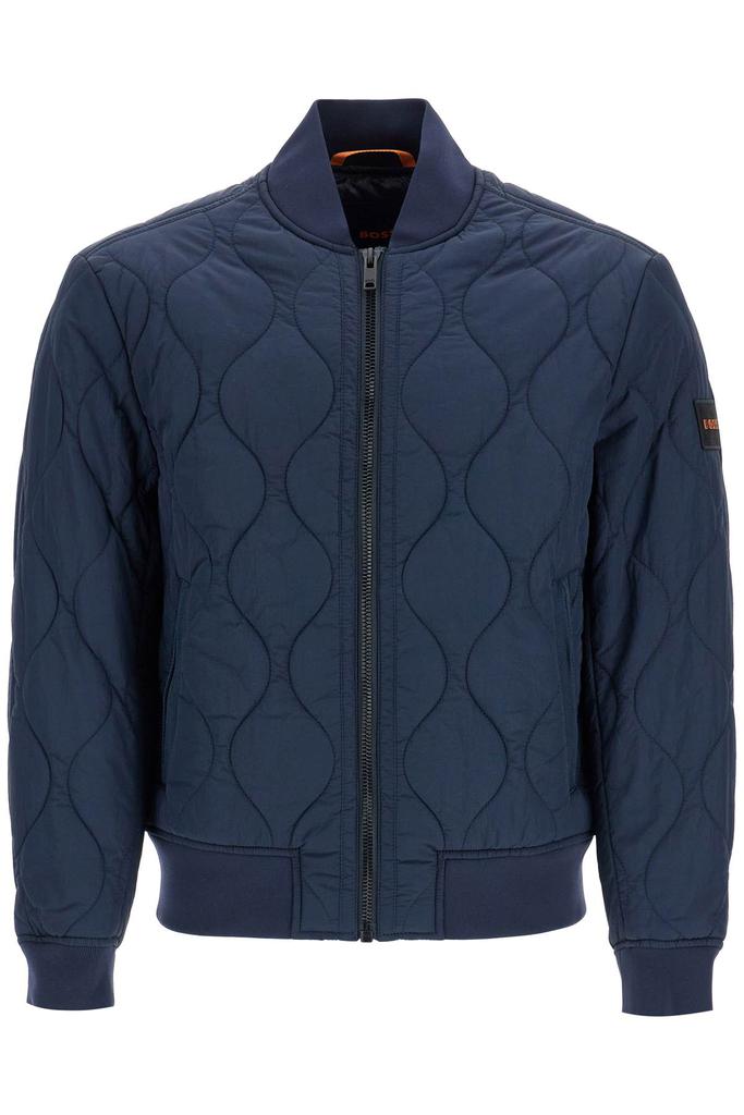 Hugo Boss dark blue slim fit quilted down jacket with wavy pattern