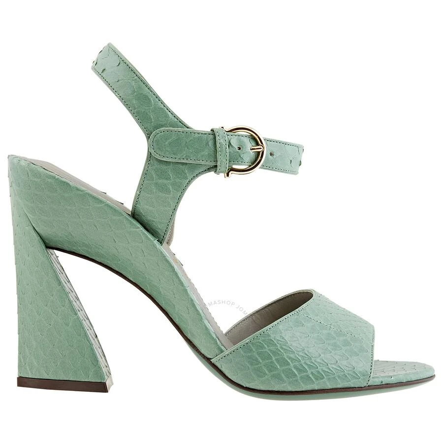 Salvatore Ferragamo Salvatore Ferragamo Ladies Sculpted Heel Leather Sandals In Green 1