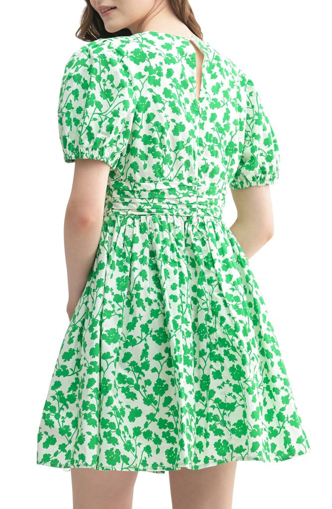 Lush Twist Neck Puff Sleeve Cotton Minidress