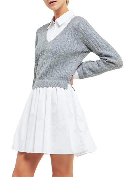 Grey Lab Lab Cable Knit Down Mixed Media Dress 3