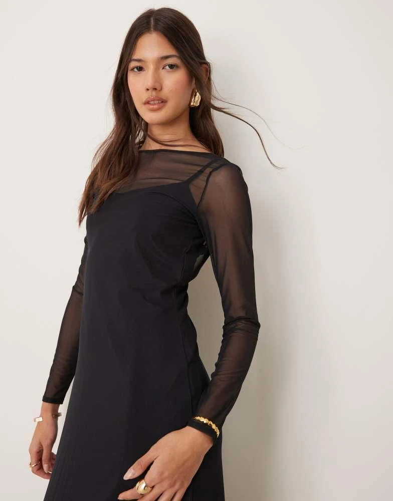 Abercrombie & Fitch Abercrombie & Fitch long sleeve mesh maxi dress in black with side slit 3