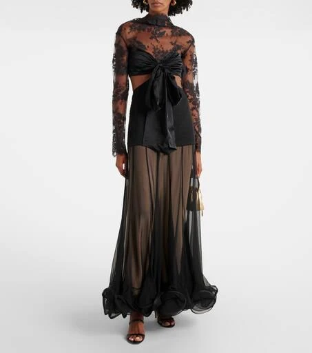 chinese dress ladies Halley Balloon Sleeve Frill Bust Flounce Hem Lace Dress White main image 0
